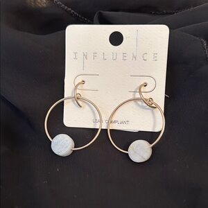 Influence Gold Hoop Earrings with Pale Green Accents